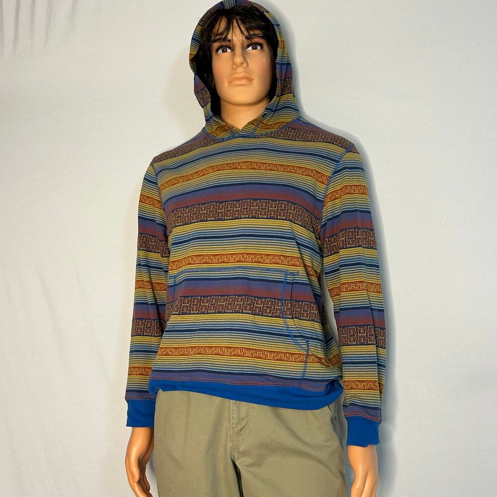 Beautiful Giant Baja Hoodie Pullover Size L Geometric Striped Festival Surf